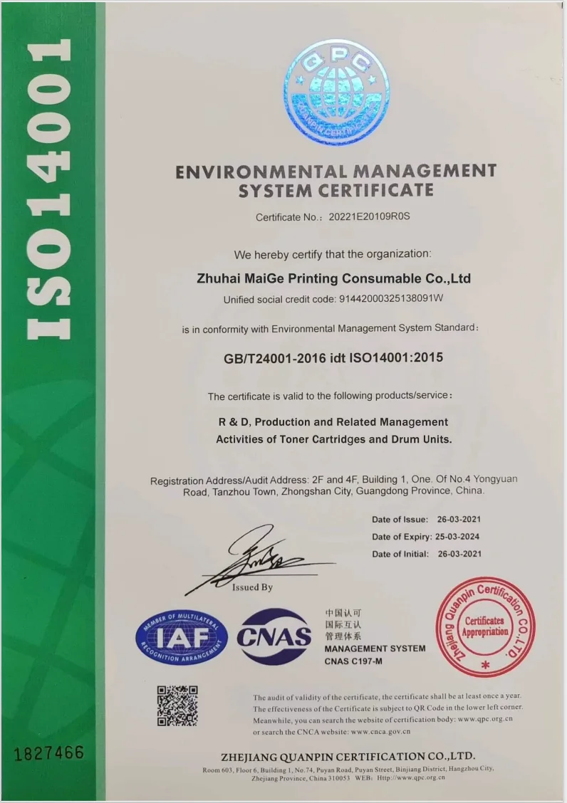 ISO 14001 certification